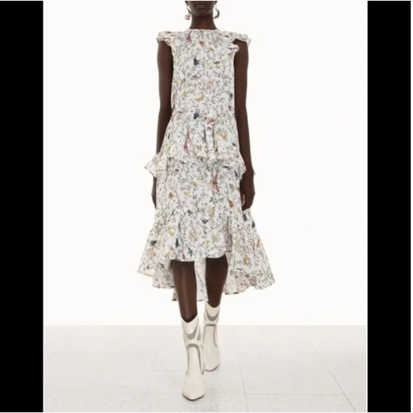 Zimmermann Frilled Tank MIDI Dress Garden Print Butterfly Size 2 / US Medium - Picture 3 of 16